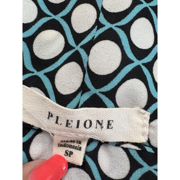 Anthropologie Pleione Faux Wrap Blouse Black Bubble Abstract CrossCross Petite S - Picture 3 of 9